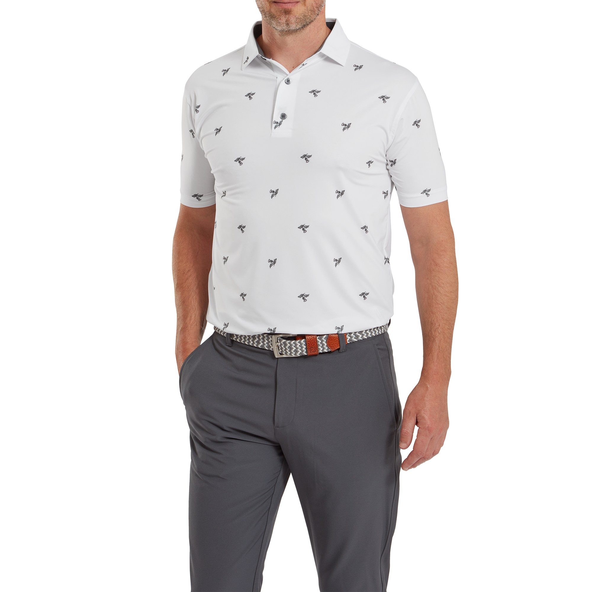 Polo en fil d'Ecosse imprim&eacute; Chardons