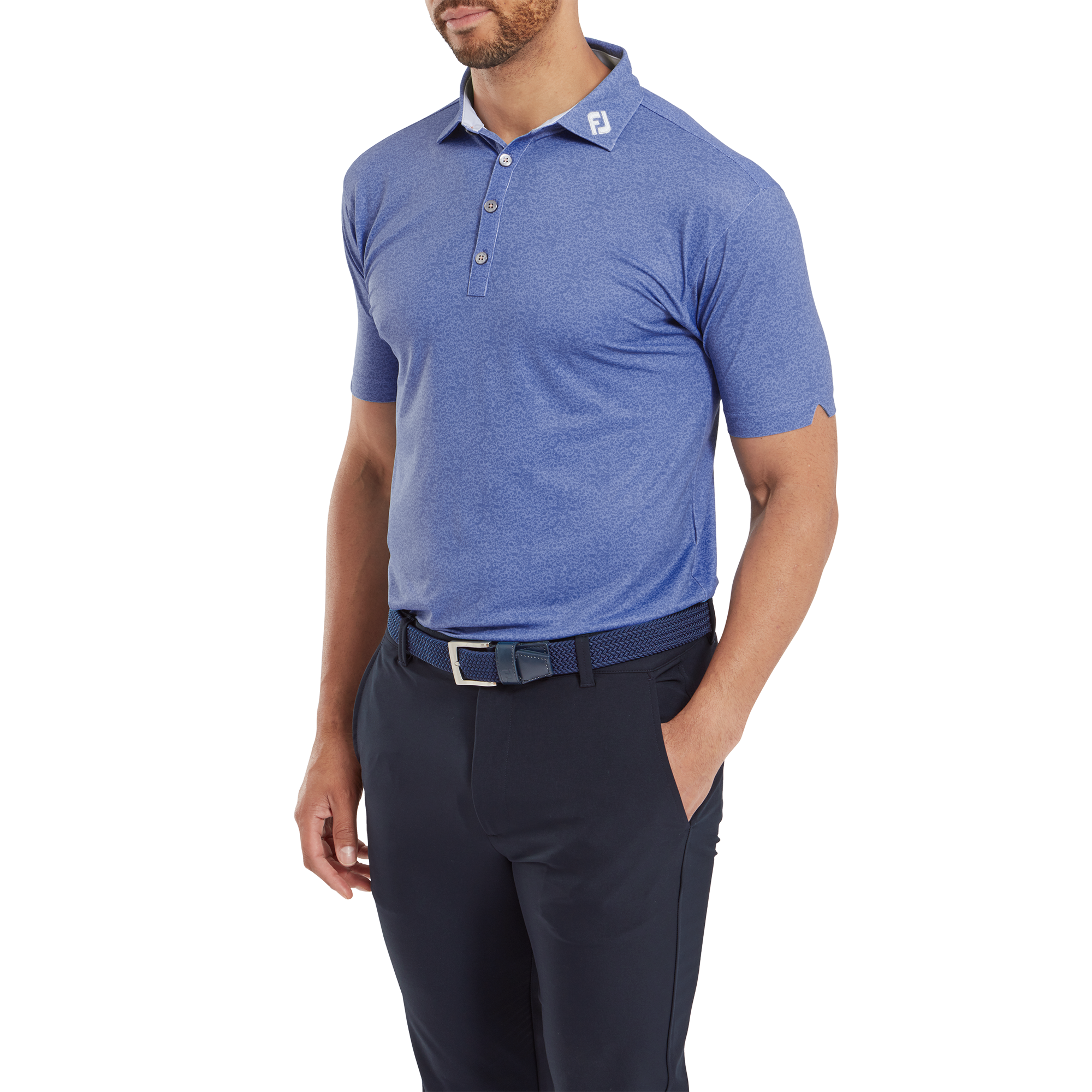 Piqu&eacute; mit Texturdruck und Fallschirmbesatz