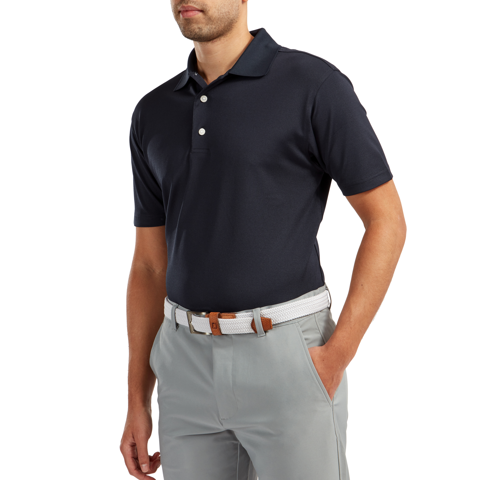 Stretch Piqu&eacute; mit Rippenstrick-Kragen, Uni