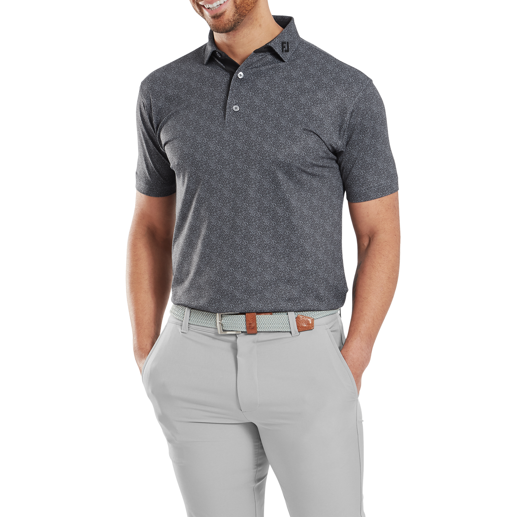 Polo en fil d'Ecosse impression mouchet&eacute;e