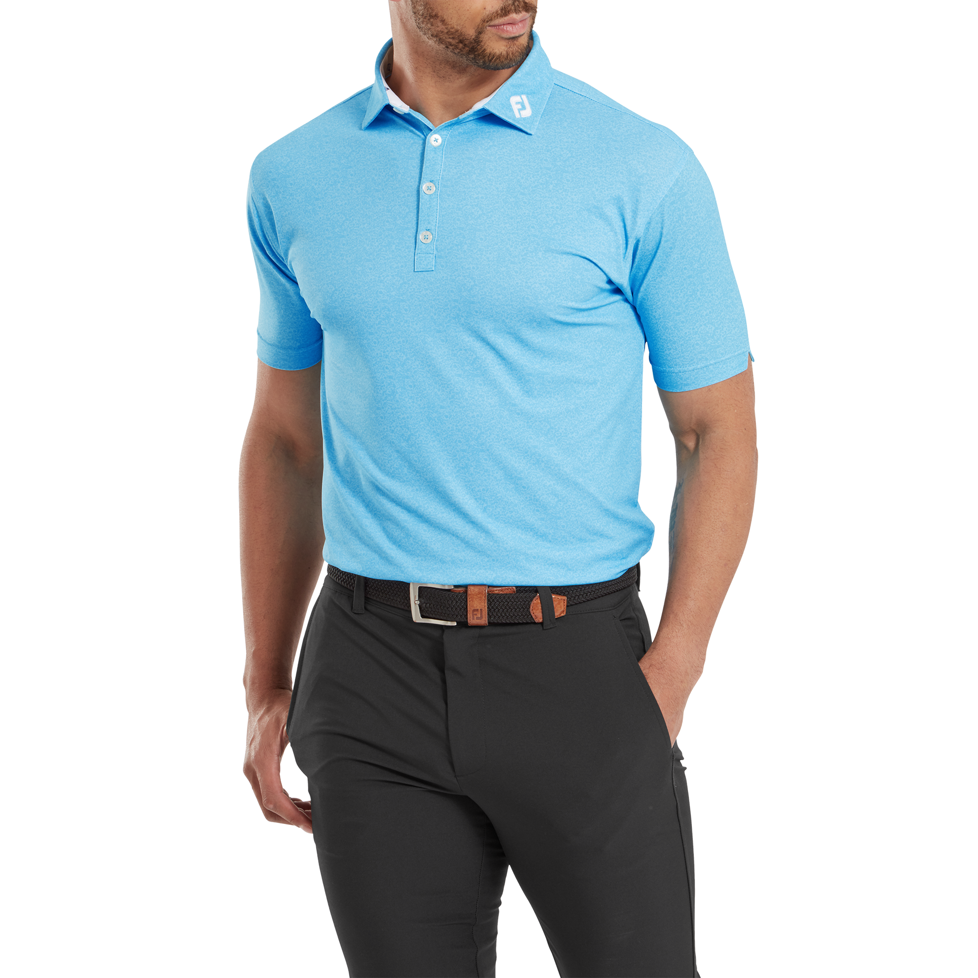 Piqu&eacute; mit Texturdruck und Fallschirmbesatz