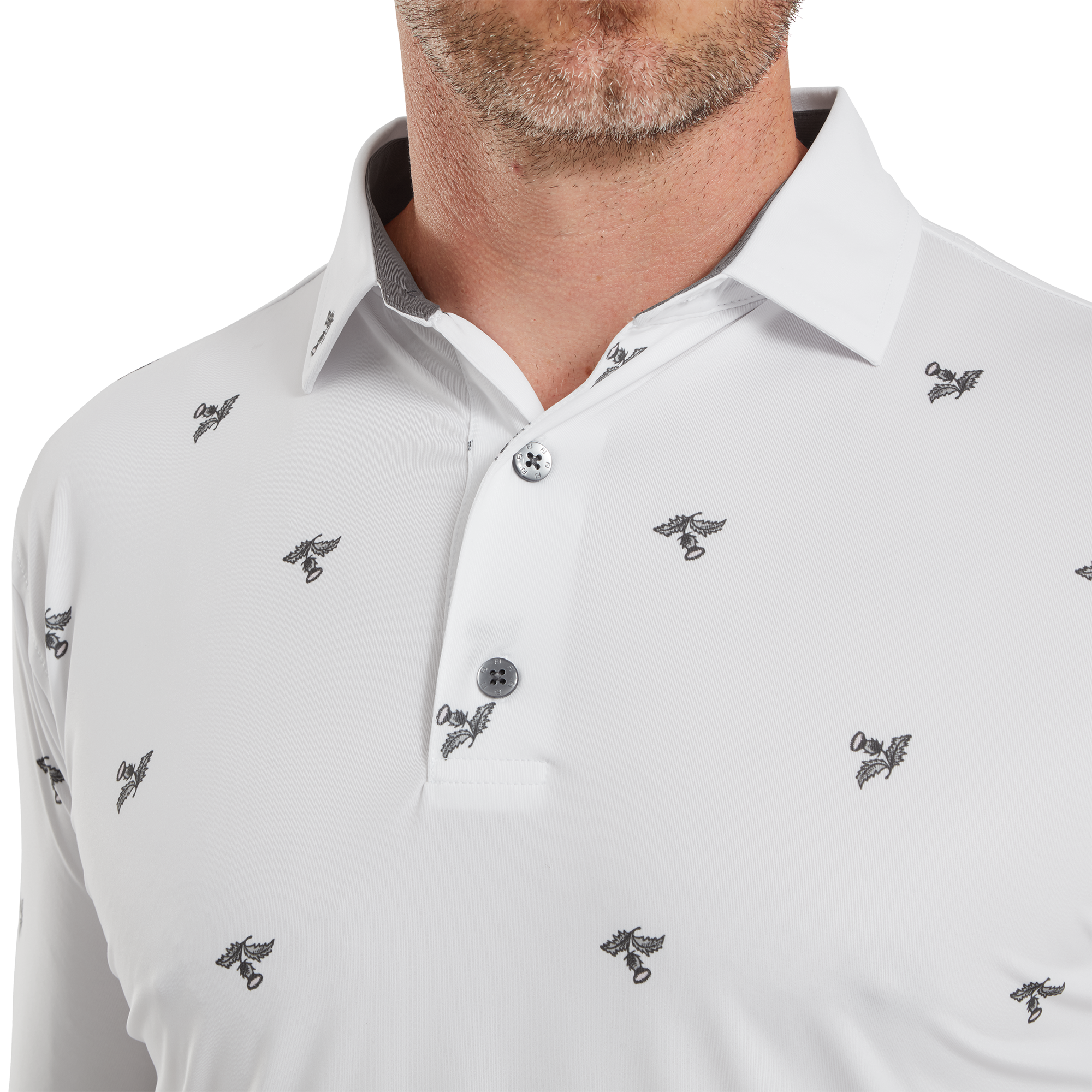 Polo en fil d'Ecosse imprim&eacute; Chardons