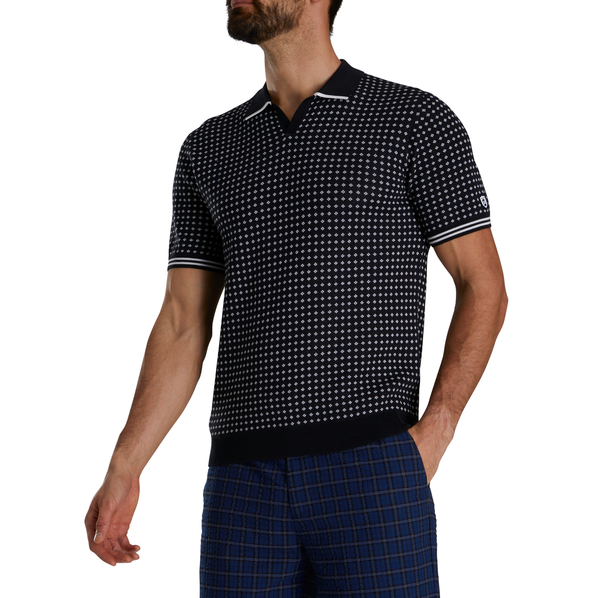 Todd Snyder Short Sleeve Geo Johnny Collar Pullover