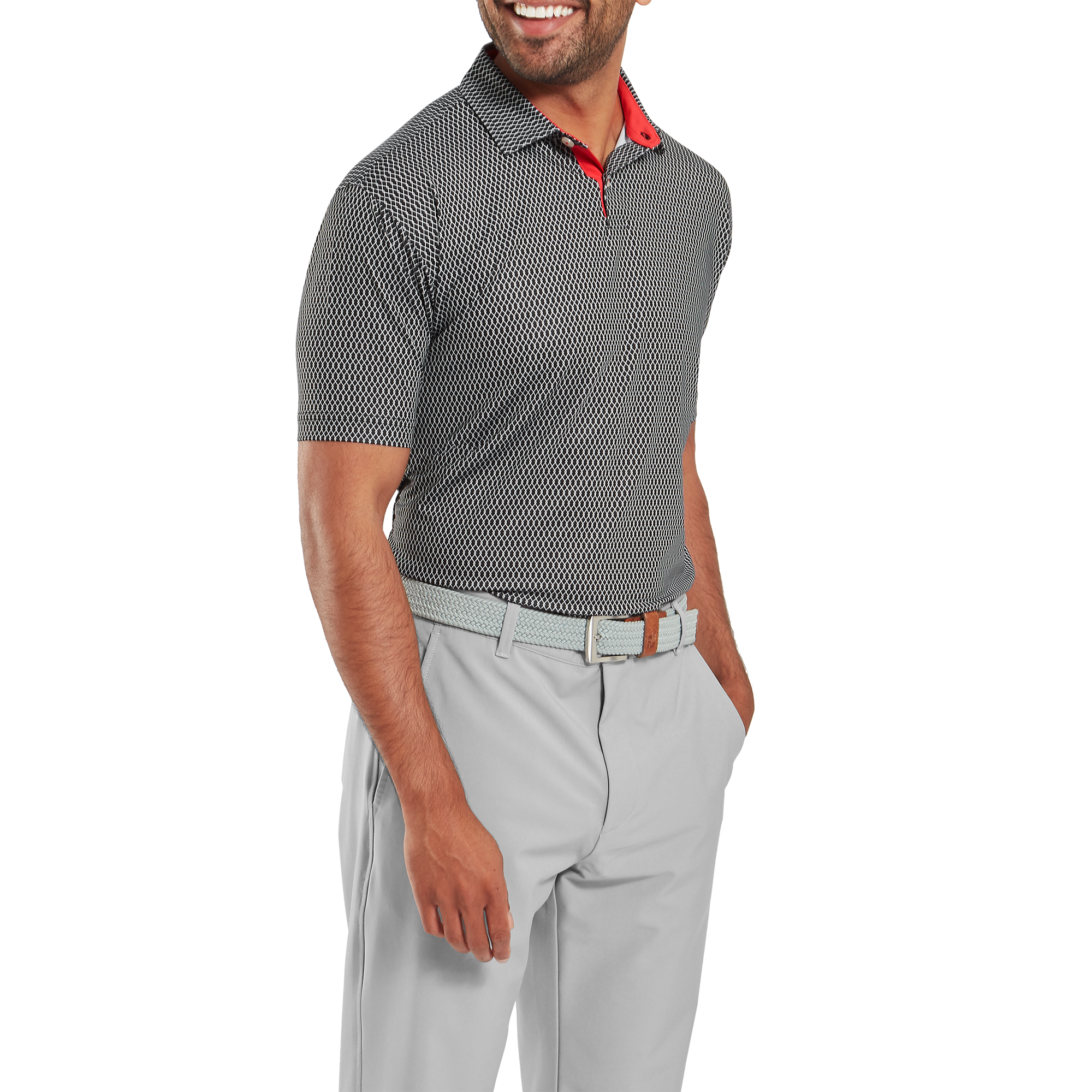 Polo en fil d'Ecosse imprim&eacute; grillage